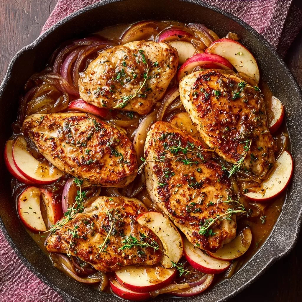 Autumn Harvest Chicken Skillet with seasonal vegetables in a cast-iron pan