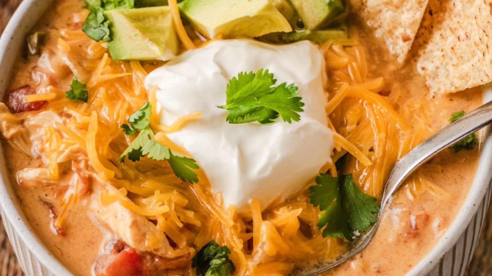 Bowl of creamy butternut squash soup topped with herbs and served with bread