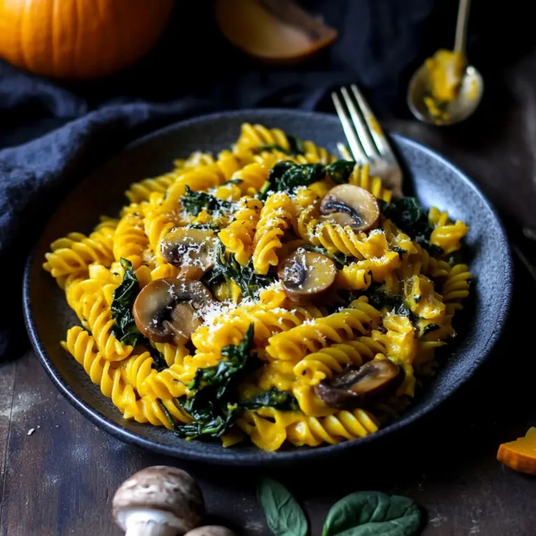 Vegan Pumpkin Pasta with Spinach and Mushrooms