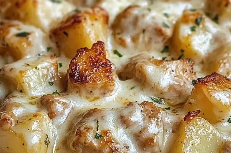 Crockpot Garlic Parmesan Chicken and Potatoes dish ready to serve