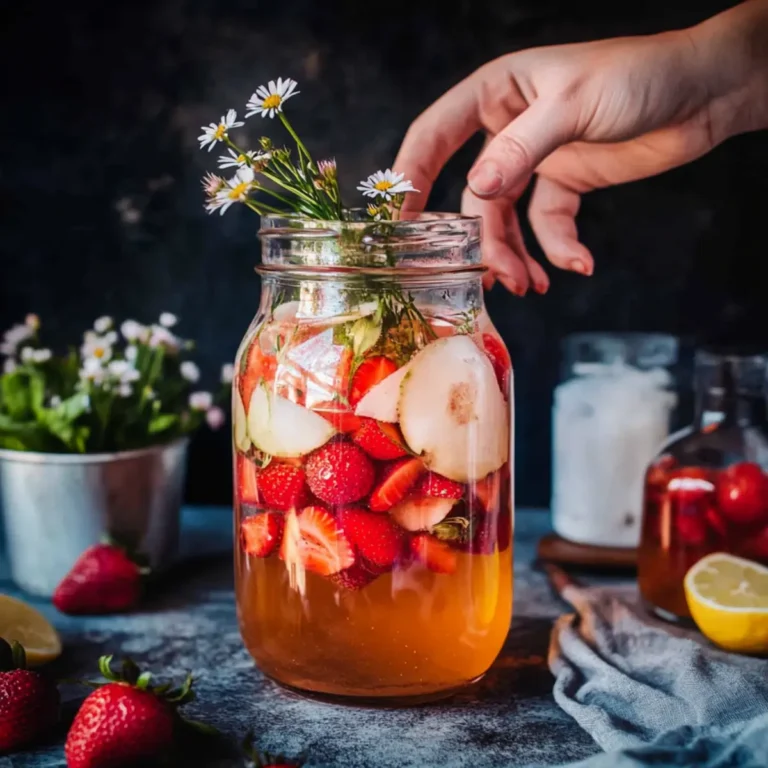 Homemade Soda with Yarrow, Rose and Strawberries