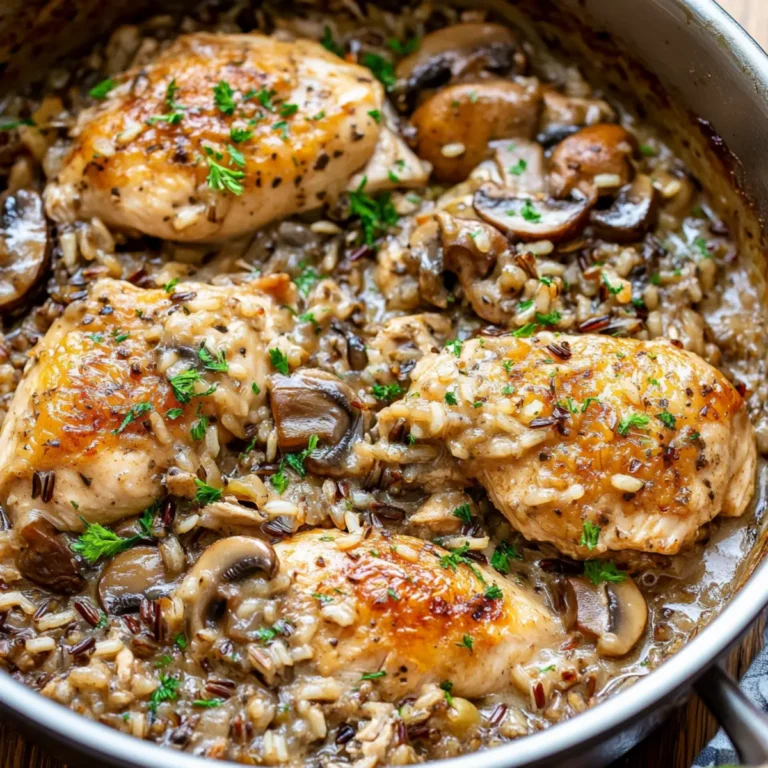 Tender Chicken Wild Rice Casserole with mushrooms
