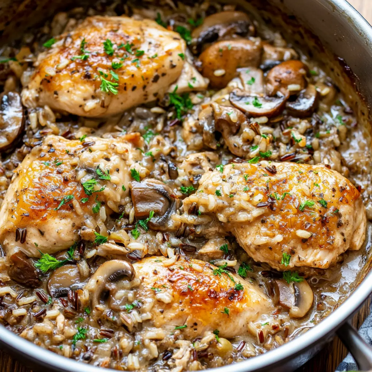 Tender Chicken Wild Rice Casserole with mushrooms