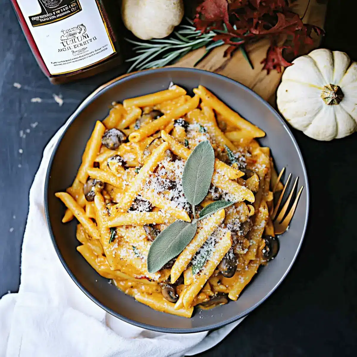 Pumpkin Pasta Sauce with Mushrooms and Sage