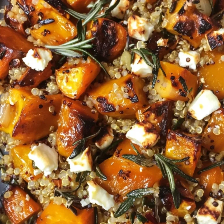 Delicious roasted pumpkin topped with feta, thyme, and served with quinoa.