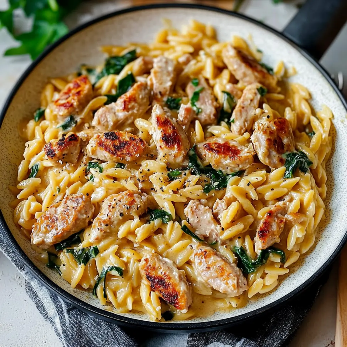 Creamy Chicken Sausage Orzo : A One-Pan Meal
