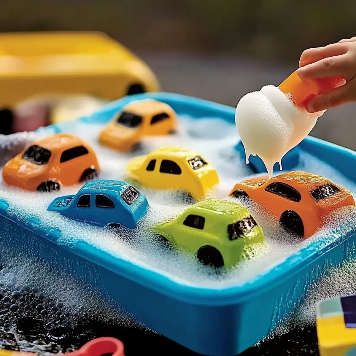 Car Wash Foam Bin – Soapy, Sensory Fun for Little Mechanics! 🚗✨ - Savory Splash