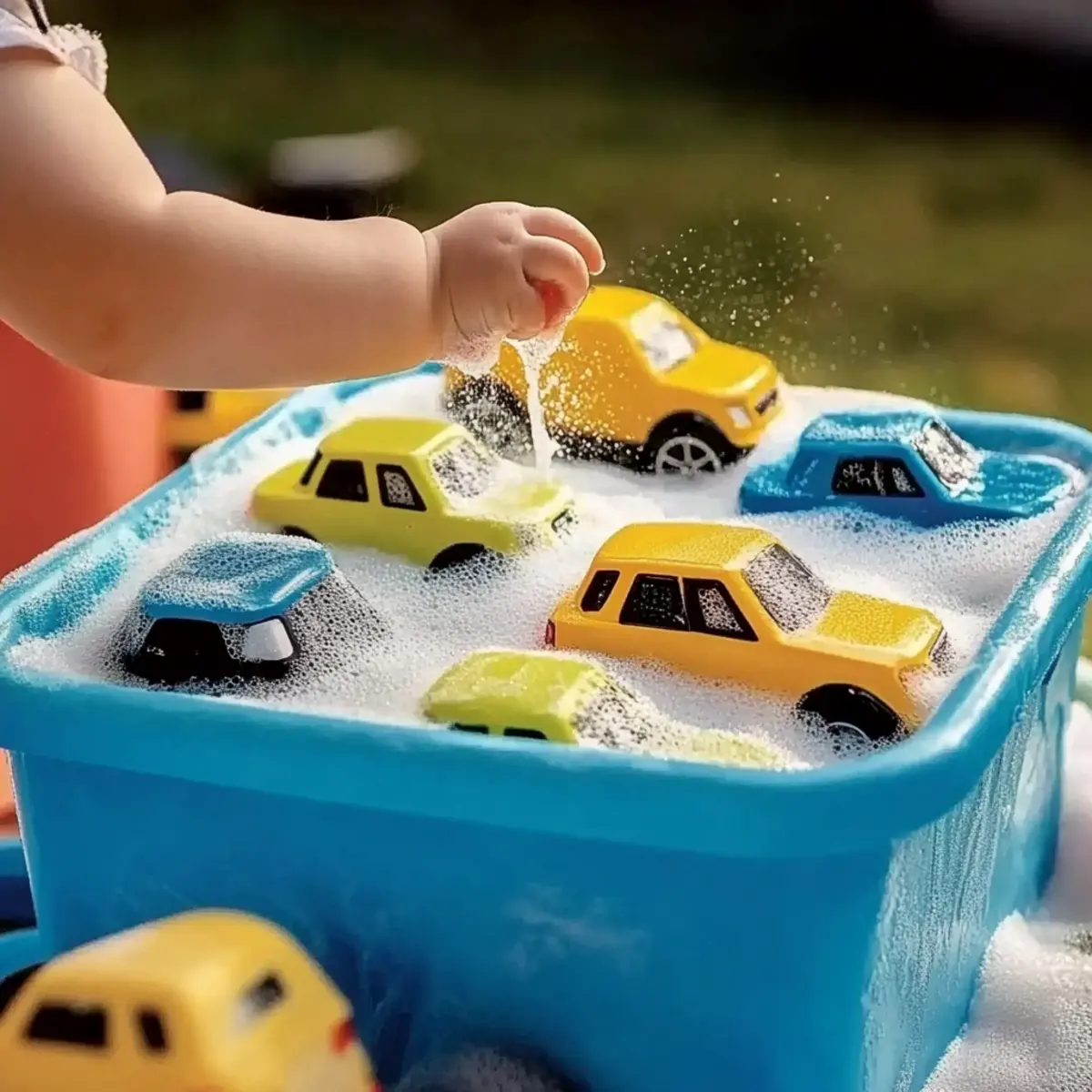 Car Wash Foam Bin – Soapy, Sensory Fun for Little Mechanics! - Savory Splash