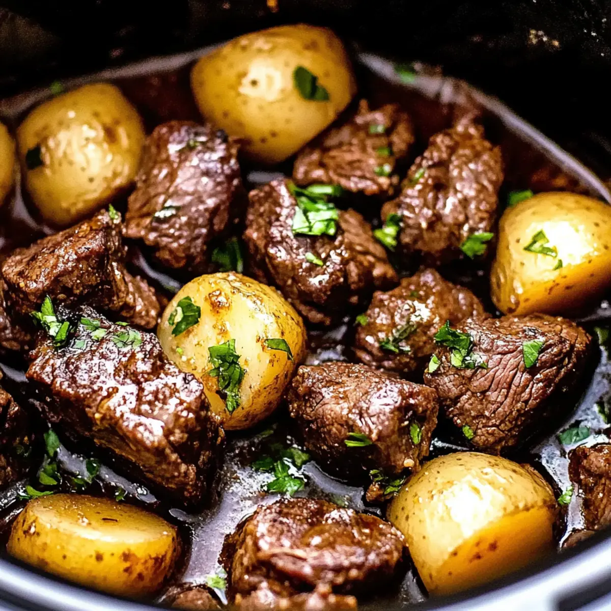 Crockpot Garlic Butter Beef Bites with Potatoes