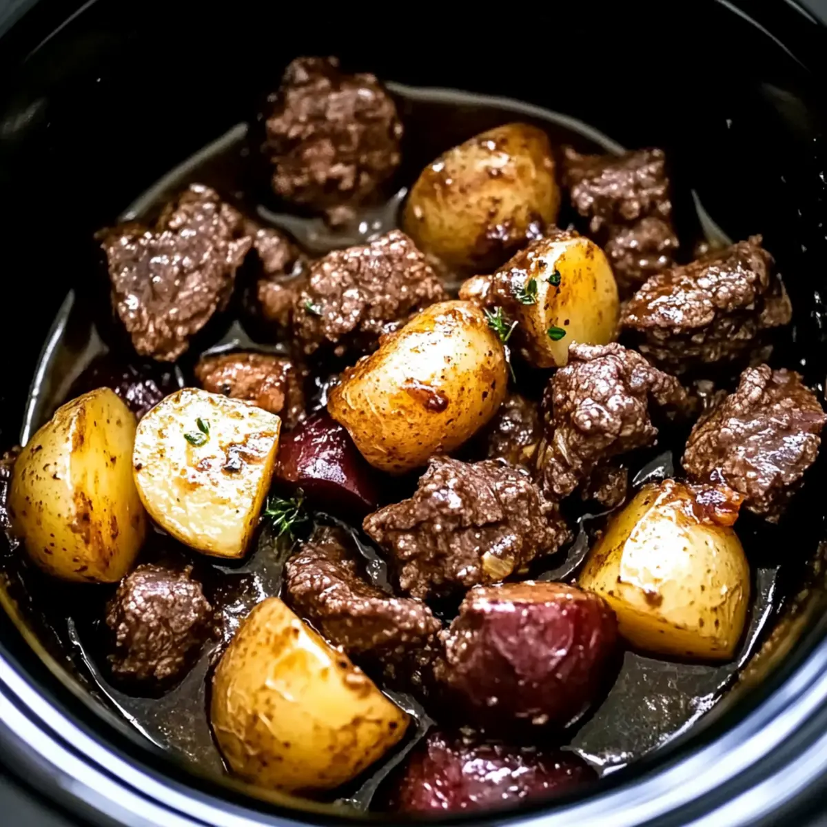 Crockpot Garlic Butter Beef Bites with Potatoes