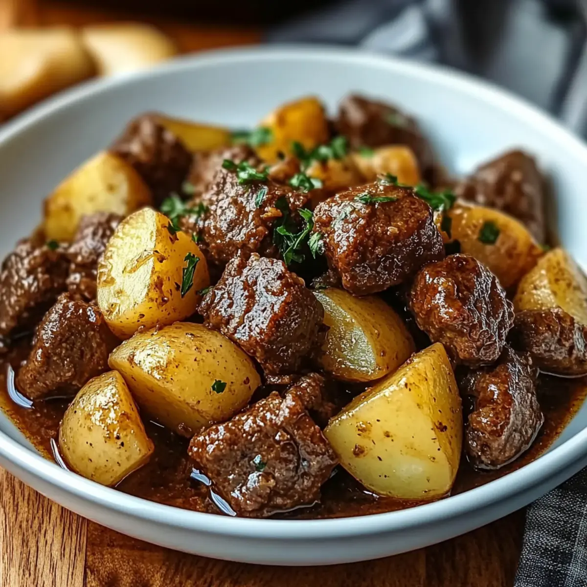 Slow Cooker Garlic Butter Beef Bites and Potatoes