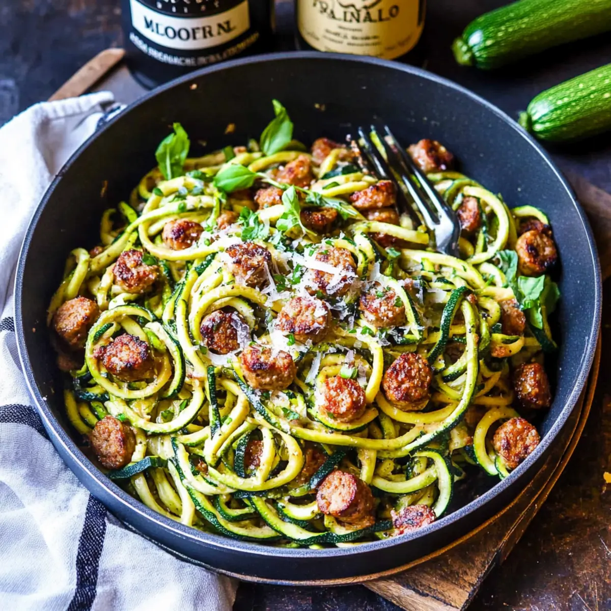 Keto Creamy Tuscan Zucchini Noodles with Sausage