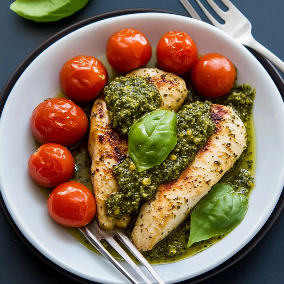 🌿 Keto Pesto Chicken with Cherry Tomatoes – Fresh & Fast