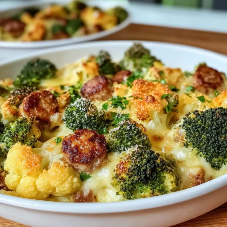 Keto Broccoli & Cauliflower Au Gratin with Sausage 🥦🧀🌭