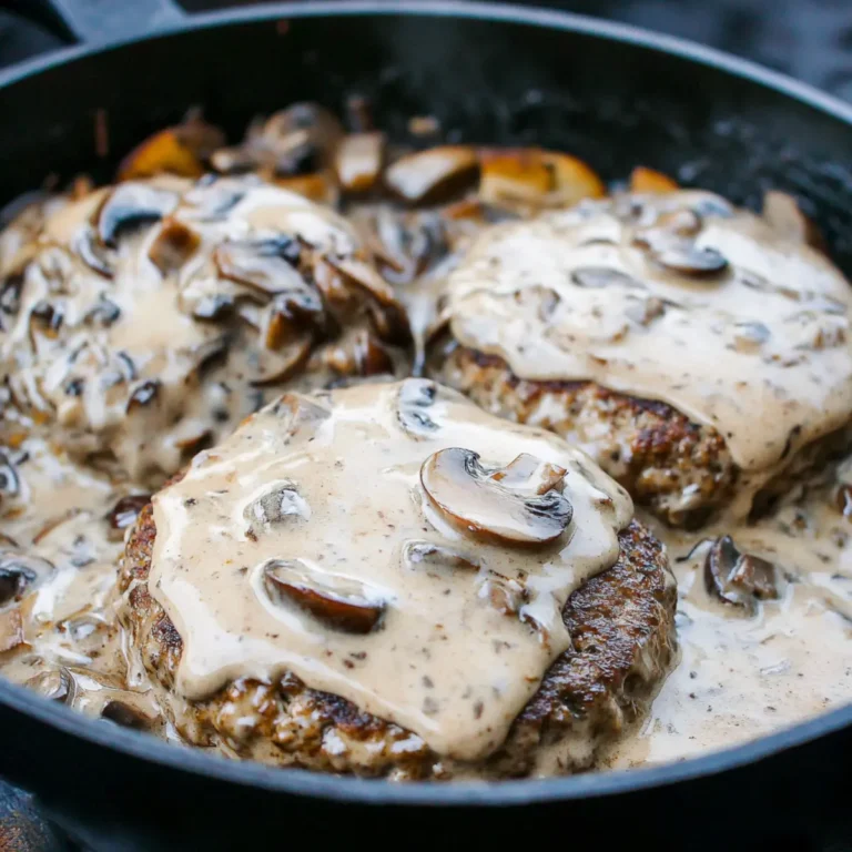 Creamy Keto Burgers with Mushroom Sauce - low carb skillet dinner